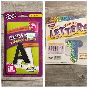 Lot of 2 Sets of Self-Adhesive Letters & Numbers Black, White & Silver